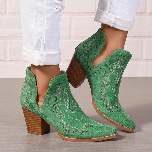 Cowboy Boots for Women Cowgirl Ankle Western Embroidered Stitched Pointed Toe