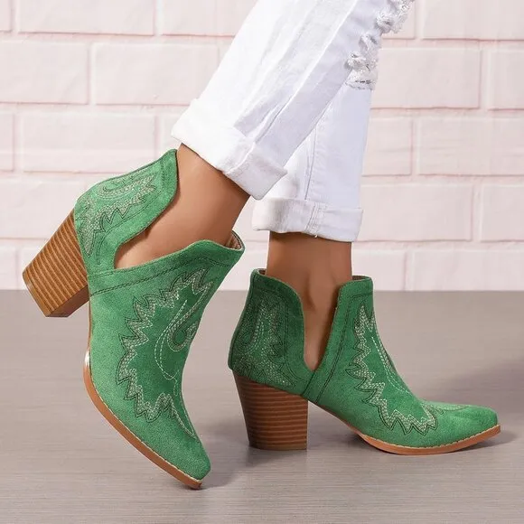 Cowboy Boots for Women Cowgirl Ankle Western Embroidered Stitched Pointed Toe