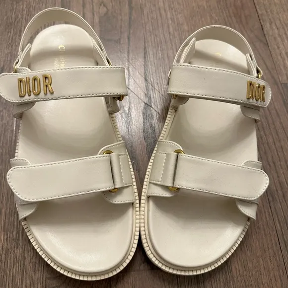 Cream Sandals with Gold Details, Size 8
