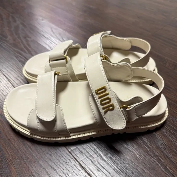 Cream Sandals with Gold Details, Size 8