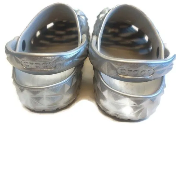 CROCS Classic Geometric Clog Sandals Mens Size 8 Womens Size 10 Metallic Silver