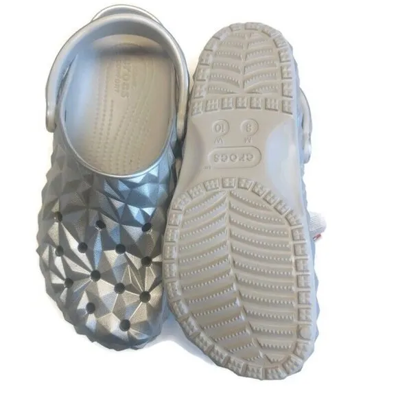 CROCS Classic Geometric Clog Sandals Mens Size 8 Womens Size 10 Metallic Silver