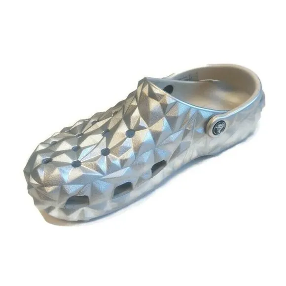 CROCS Classic Geometric Clog Sandals Mens Size 8 Womens Size 10 Metallic Silver