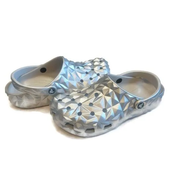 CROCS Classic Geometric Clog Sandals Mens Size 8 Womens Size 10 Metallic Silver