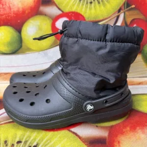 Crocs M7/W9 Black Winter Boots With Faux Fur Lining &amp; Adjustable Drawstring