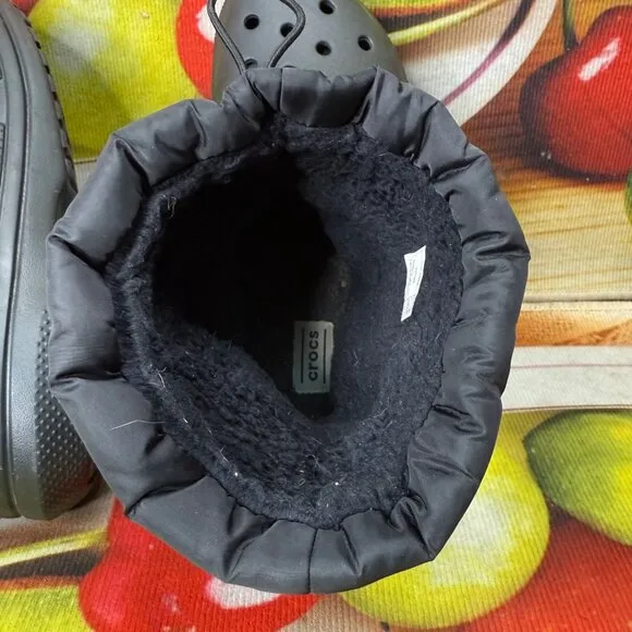 Crocs M7/W9 Black Winter Boots With Faux Fur Lining &amp; Adjustable Drawstring