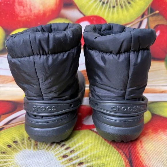 Crocs M7/W9 Black Winter Boots With Faux Fur Lining &amp; Adjustable Drawstring