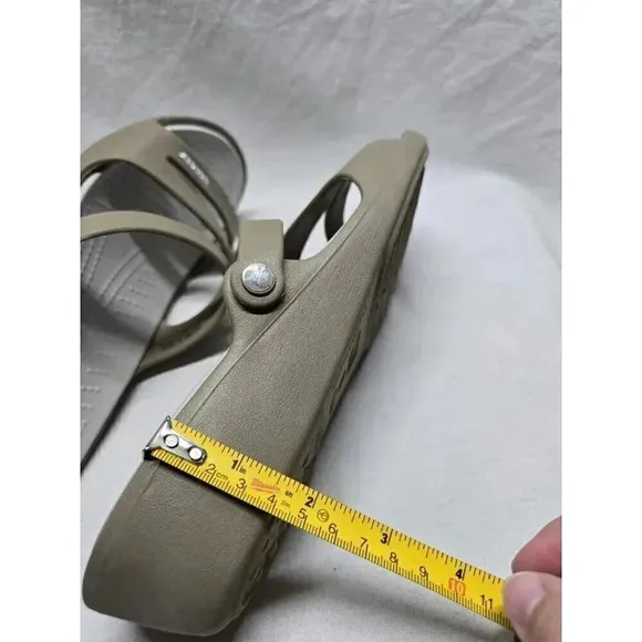 Crocs Patricia Wedge Strappy Slide Slip On Sandals Womens Size 9- Tan/Oyster