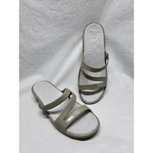Crocs Patricia Wedge Strappy Slide Slip On Sandals Womens Size 9- Tan/Oyster