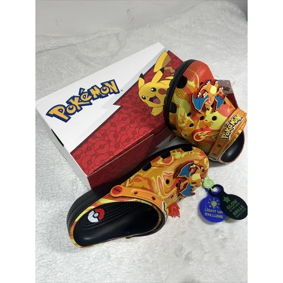 Crocs Pokemon Classic Clog Sandals Men 7 Women 9 Orange Charizard Light Up Glow