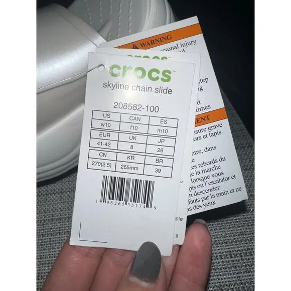Crocs skyline chain slide size 10 / 9.5 pearl white platform sandals