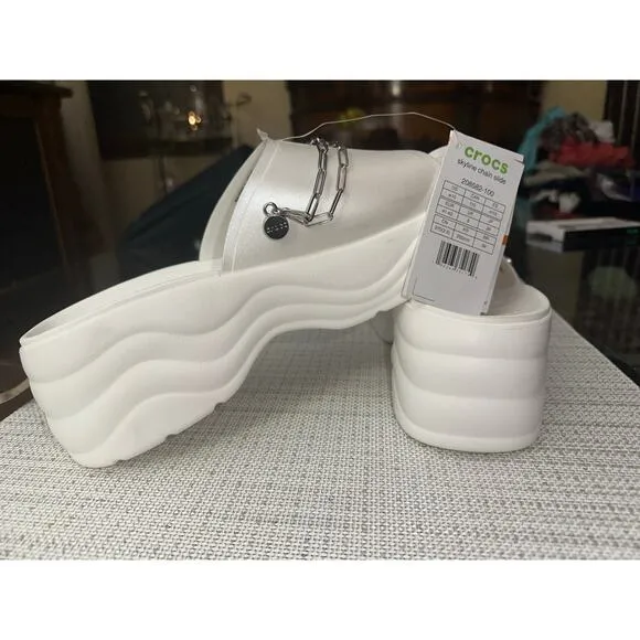 Crocs skyline chain slide size 10 / 9.5 pearl white platform sandals