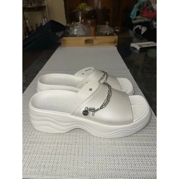 Crocs skyline chain slide size 10 / 9.5 pearl white platform sandals