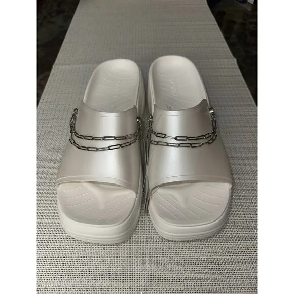 Crocs skyline chain slide size 10 / 9.5 pearl white platform sandals