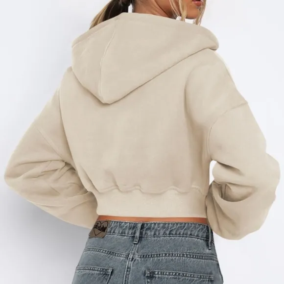 Cropped Hooded Zip-Up Jacket