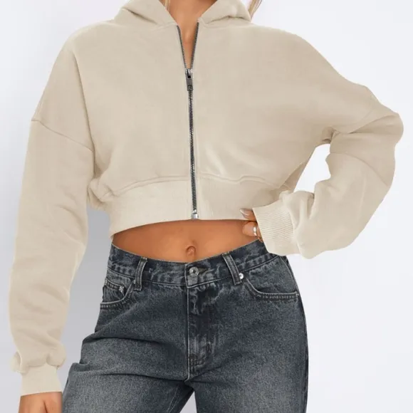 Cropped Hooded Zip-Up Jacket