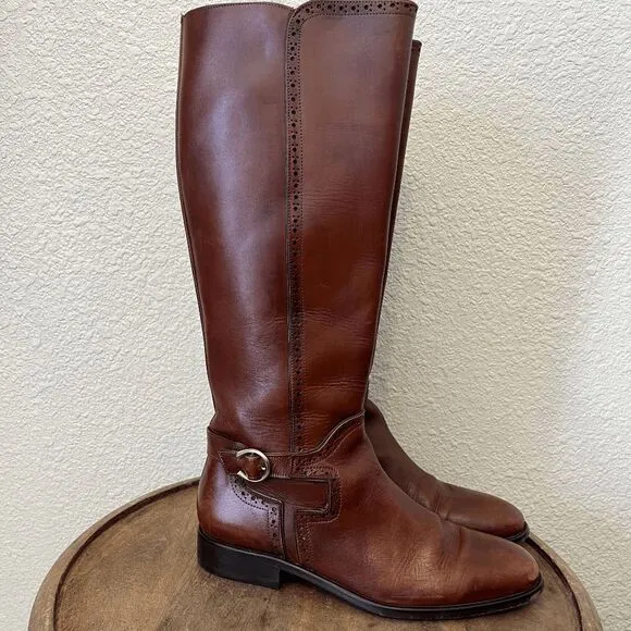 Cuadra Honey Brown Riding Style Bovine Knee High Tall Boots Women's Size 26 US 9