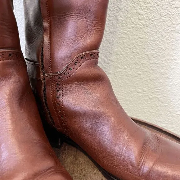 Cuadra Honey Brown Riding Style Bovine Knee High Tall Boots Women's Size 26 US 9