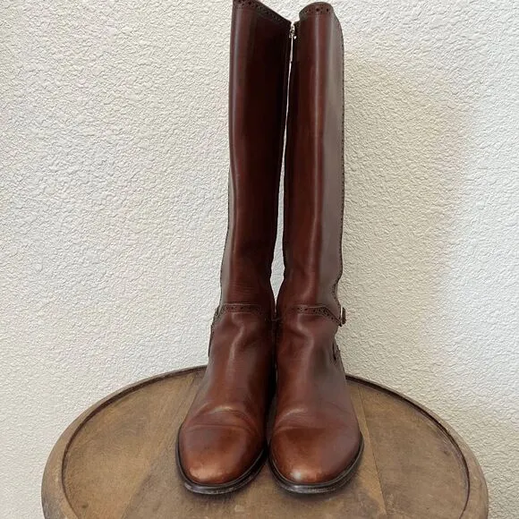 Cuadra Honey Brown Riding Style Bovine Knee High Tall Boots Women's Size 26 US 9