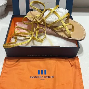 Custom Made Emanuela Caruso Velvet Lace-up Sandals made in Capri Italy - NIB