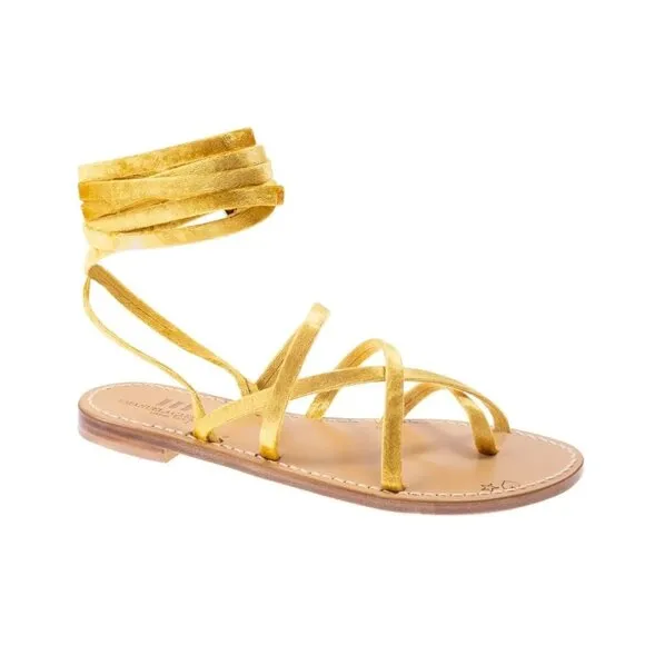 Custom Made Emanuela Caruso Velvet Lace-up Sandals made in Capri Italy - NIB