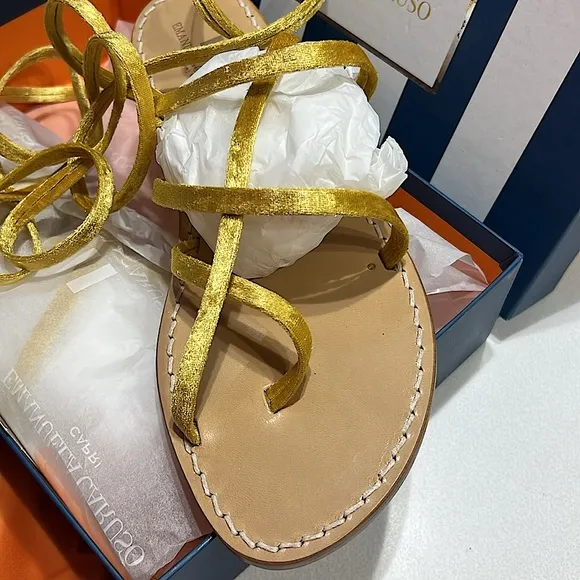 Custom Made Emanuela Caruso Velvet Lace-up Sandals made in Capri Italy - NIB