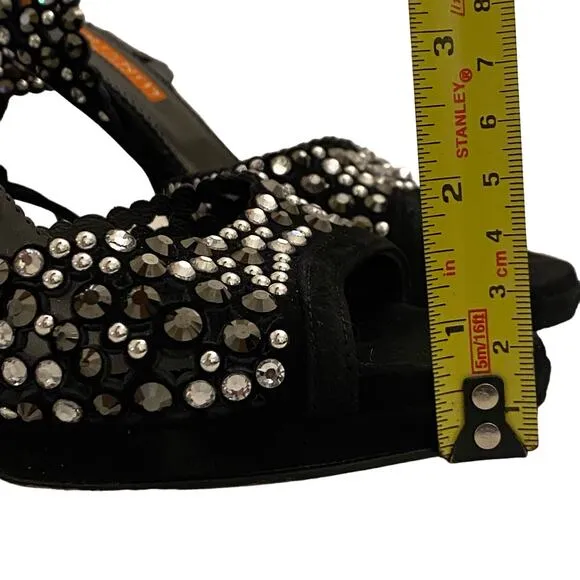 D. Lacquaniti Marina Nero Size 37.5 Black Pumps Made in Italy Suede &amp; Crystal