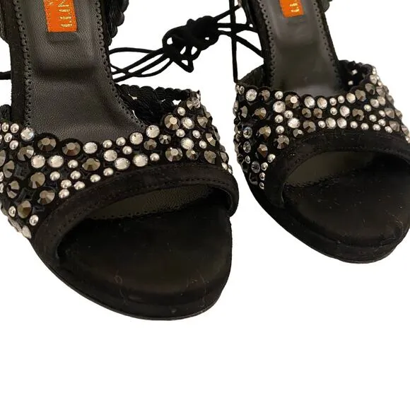 D. Lacquaniti Marina Nero Size 37.5 Black Pumps Made in Italy Suede &amp; Crystal
