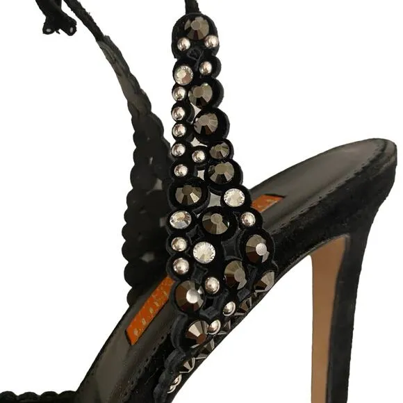 D. Lacquaniti Marina Nero Size 37.5 Black Pumps Made in Italy Suede &amp; Crystal