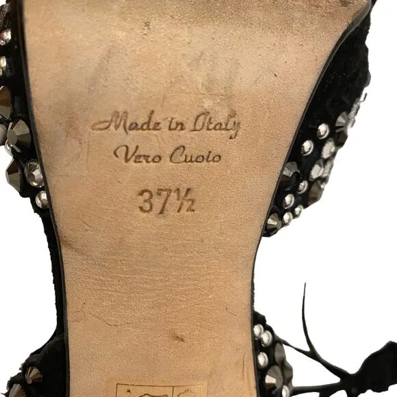 D. Lacquaniti Marina Nero Size 37.5 Black Pumps Made in Italy Suede &amp; Crystal