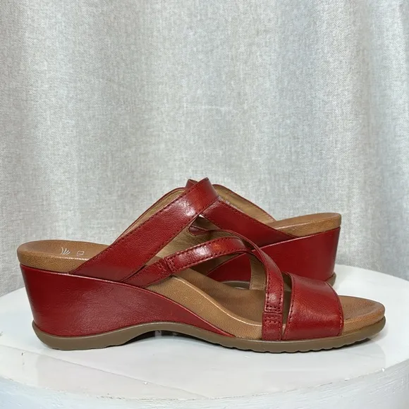 DANSKO ANA GLAZED KID LEATHER RED WEDGE SANDALS **NIB**