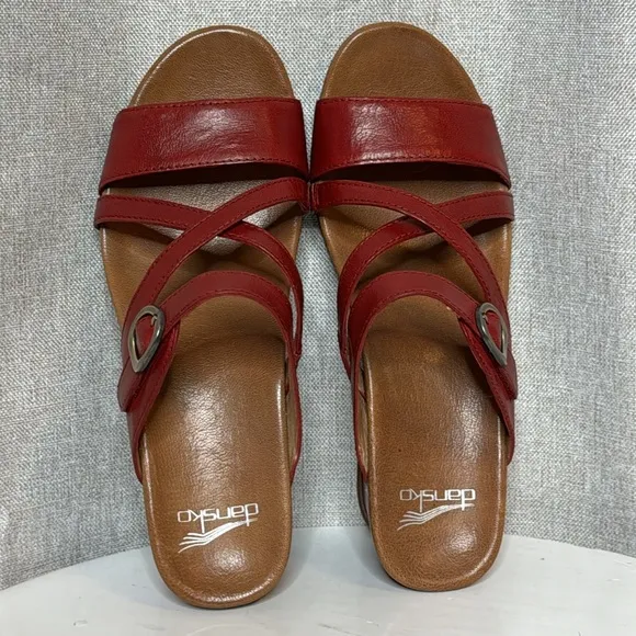 DANSKO ANA GLAZED KID LEATHER RED WEDGE SANDALS **NIB**