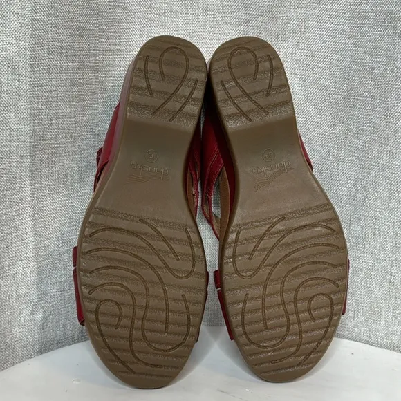 DANSKO ANA GLAZED KID LEATHER RED WEDGE SANDALS **NIB**