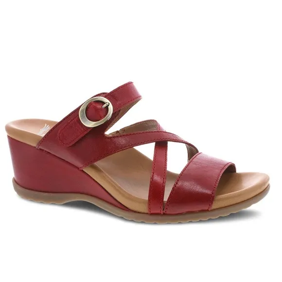 DANSKO ANA GLAZED KID LEATHER RED WEDGE SANDALS **NIB**