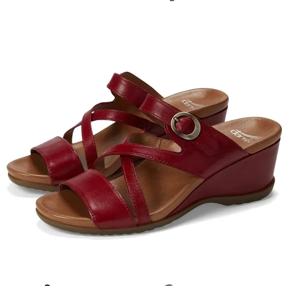 DANSKO ANA GLAZED KID LEATHER RED WEDGE SANDALS **NIB**