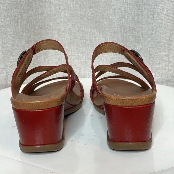 DANSKO ANA GLAZED KID LEATHER RED WEDGE SANDALS **NIB**