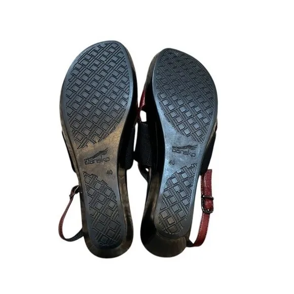 Dansko Diandra Wedge Sandal Red Black Slingback Women's Size 40 - 9.5-10 Comfort