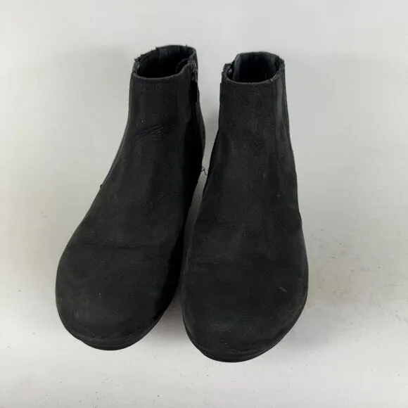 Dansko Larkin Ankle Boots Women's 8.5 Black Nubuck Side-Zip Round Toe Booties