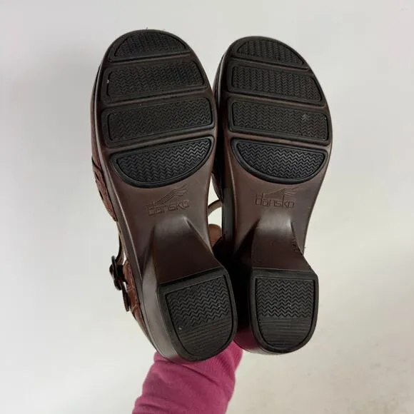 Dansko Madigan Pottery Mary Jane Sandals Women's 8 Brown Leather Ankle Strap