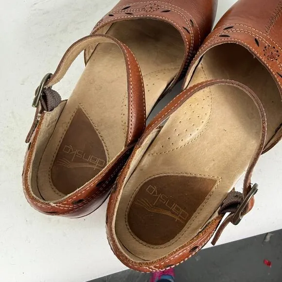 Dansko Madigan Pottery Mary Jane Sandals Women's 8 Brown Leather Ankle Strap
