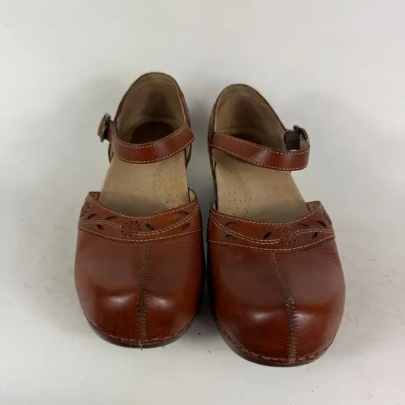 Dansko Madigan Pottery Mary Jane Sandals Women's 8 Brown Leather Ankle Strap