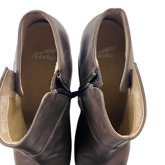Dansko Miley Ankle Boot Leather Side Zip Brown Shoe Bootie Heel Women's 41