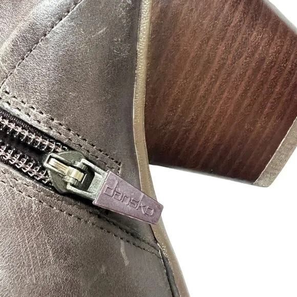 Dansko Miley Ankle Boot Leather Side Zip Brown Shoe Bootie Heel Women's 41