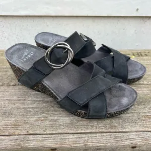 Dansko Susie Black Wedge Nubuck Leather Slide Sandals Size 36