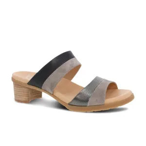 Dansko Theresa Open Toe Leather Sandals in Black Gray Block Heel 39 US 9