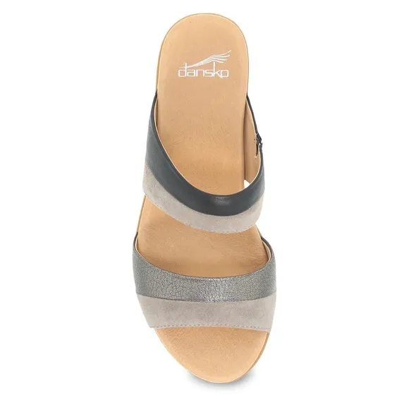 Dansko Theresa Open Toe Leather Sandals in Black Gray Block Heel 39 US 9