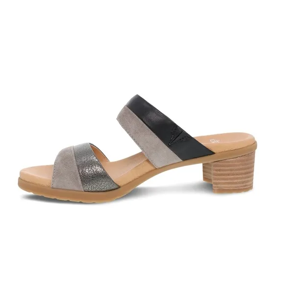 Dansko Theresa Open Toe Leather Sandals in Black Gray Block Heel 39 US 9