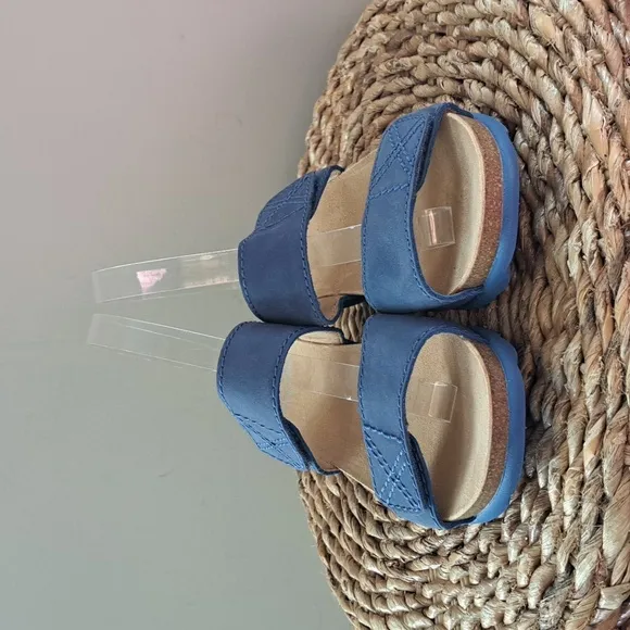 Dansko‎ Womens Maddy Blue Nubuck Wedge Slip On Sandals Adjustable EU40/US9.5-10