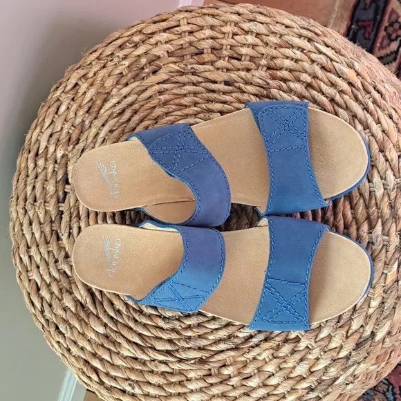 Dansko‎ Womens Maddy Blue Nubuck Wedge Slip On Sandals Adjustable EU40/US9.5-10