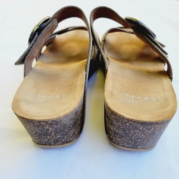Dansko Women's Taupe Milled Nubuck Leather Susie Wedge Sandals - 40 (US 9.5/10)